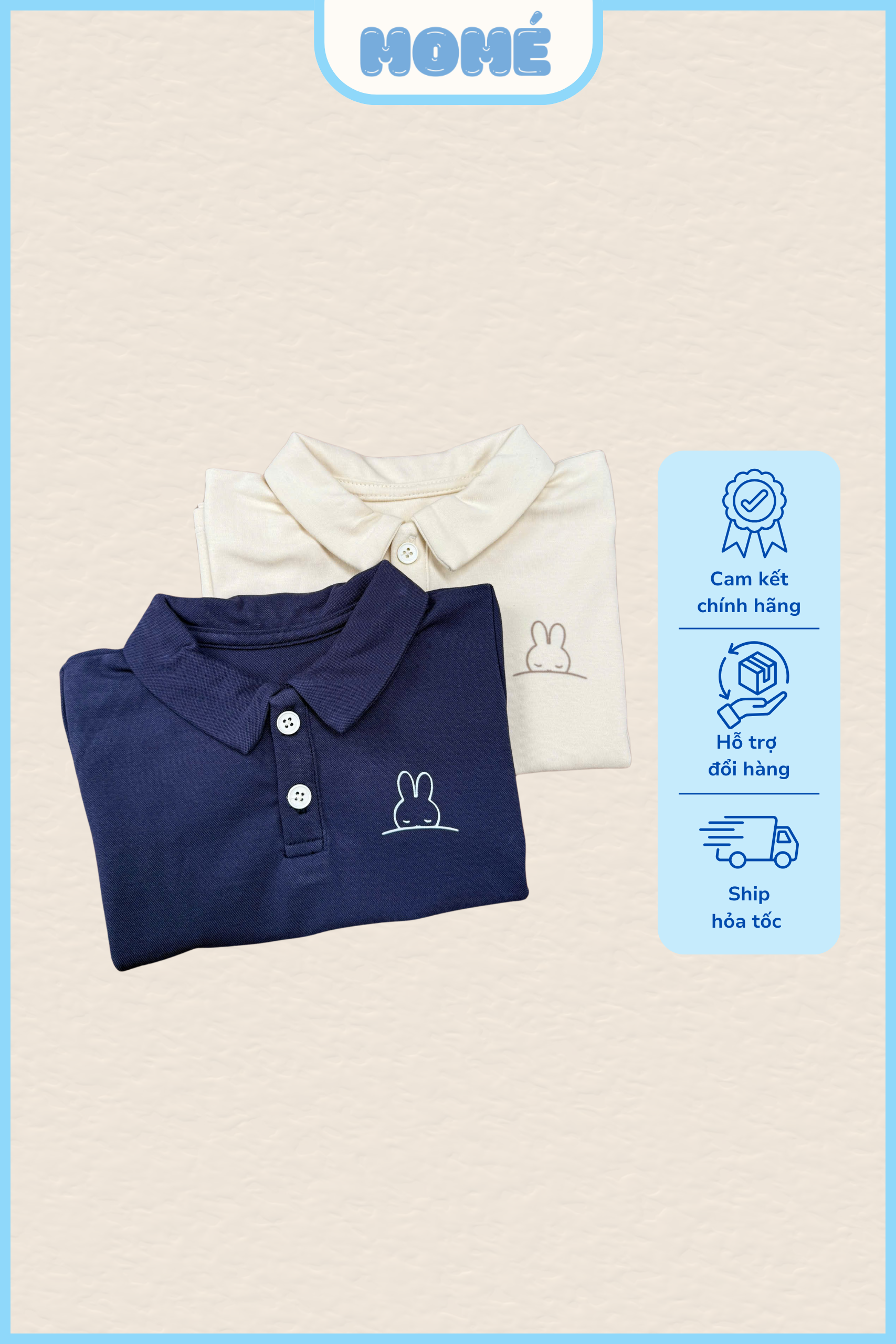 Combo 2 Áo Polo Cotton Thêu Thỏ Mát Mẻ Mùa Hè Cho Bé Trai Bé Gái MOMÉ