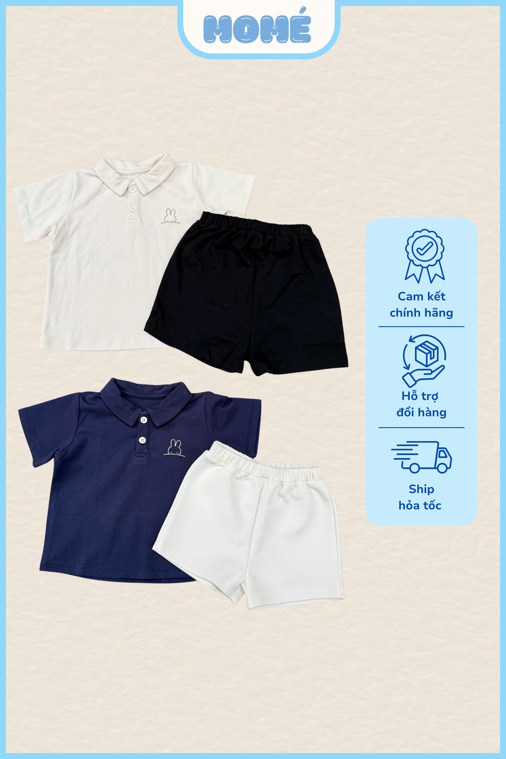 Bộ Cộc Polo Họa Tiêt Thỏ Thời Trang Hè Năng Động Cho Bé Trai Bé Gái MOMÉ PH96