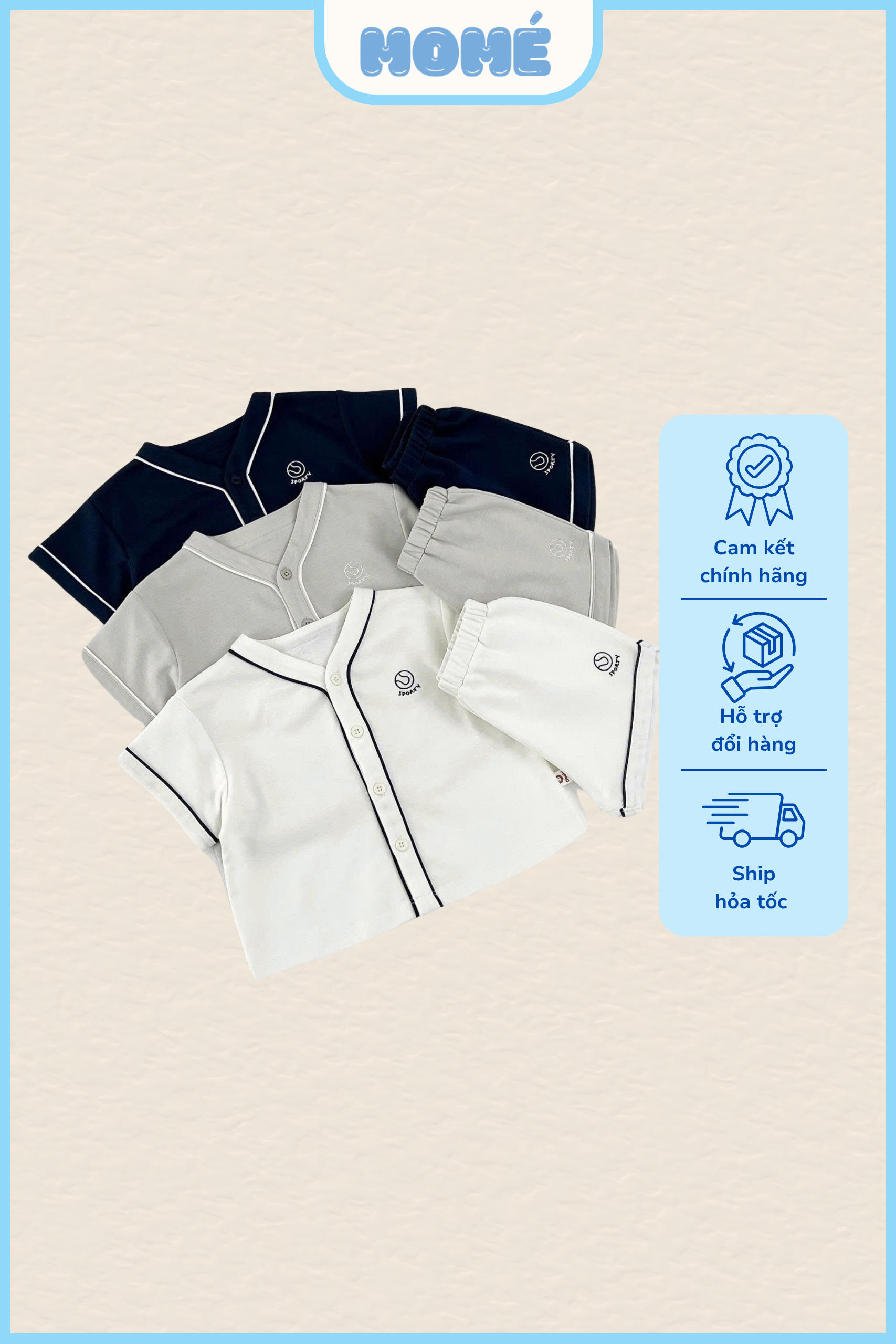Bộ Cộc Cotton Cài Khuy Thanh Lịch Đáng Yêu Cho Bé Trai Bé Gái MOMÉ PH49