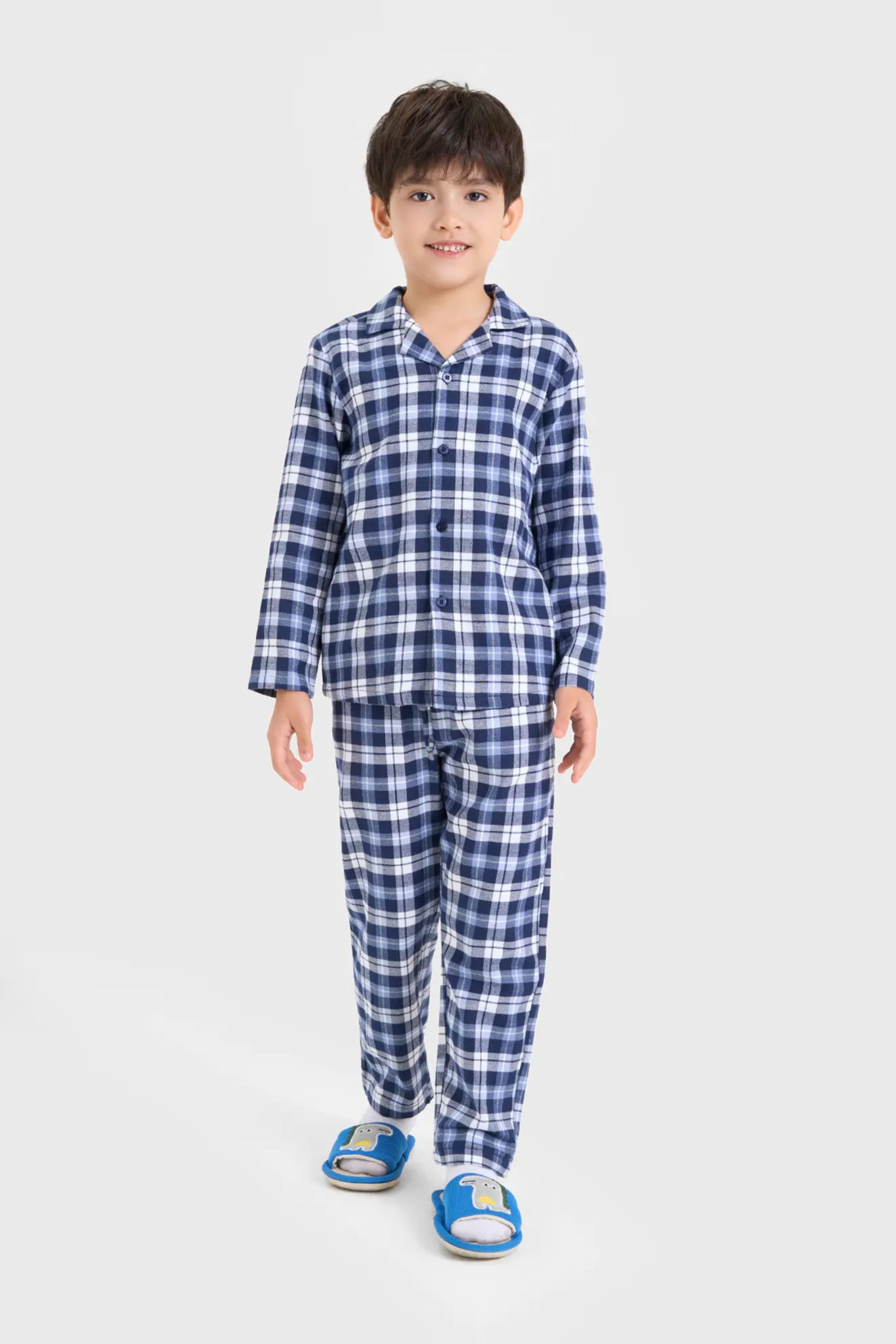 Bộ pyjama bé trai cotton họa tiết kẻ