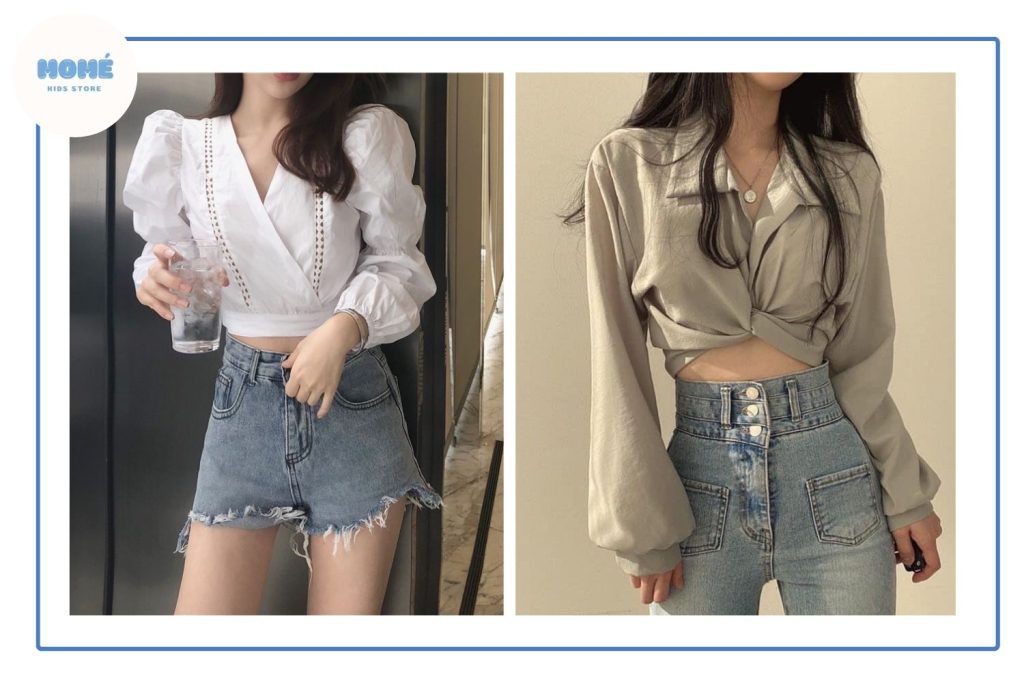Cách phối áo sơ my với áo thun nữ hoạ tiết 3 buộc 4