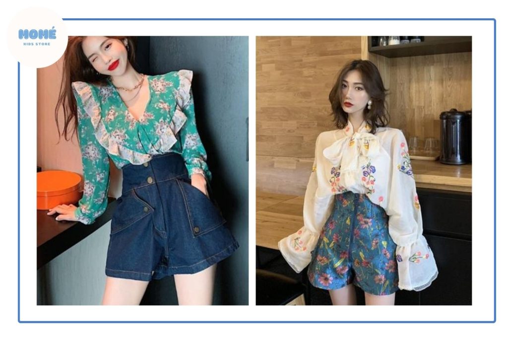 Cách phối áo sơ my với áo thun nữ hoạ tiết 3