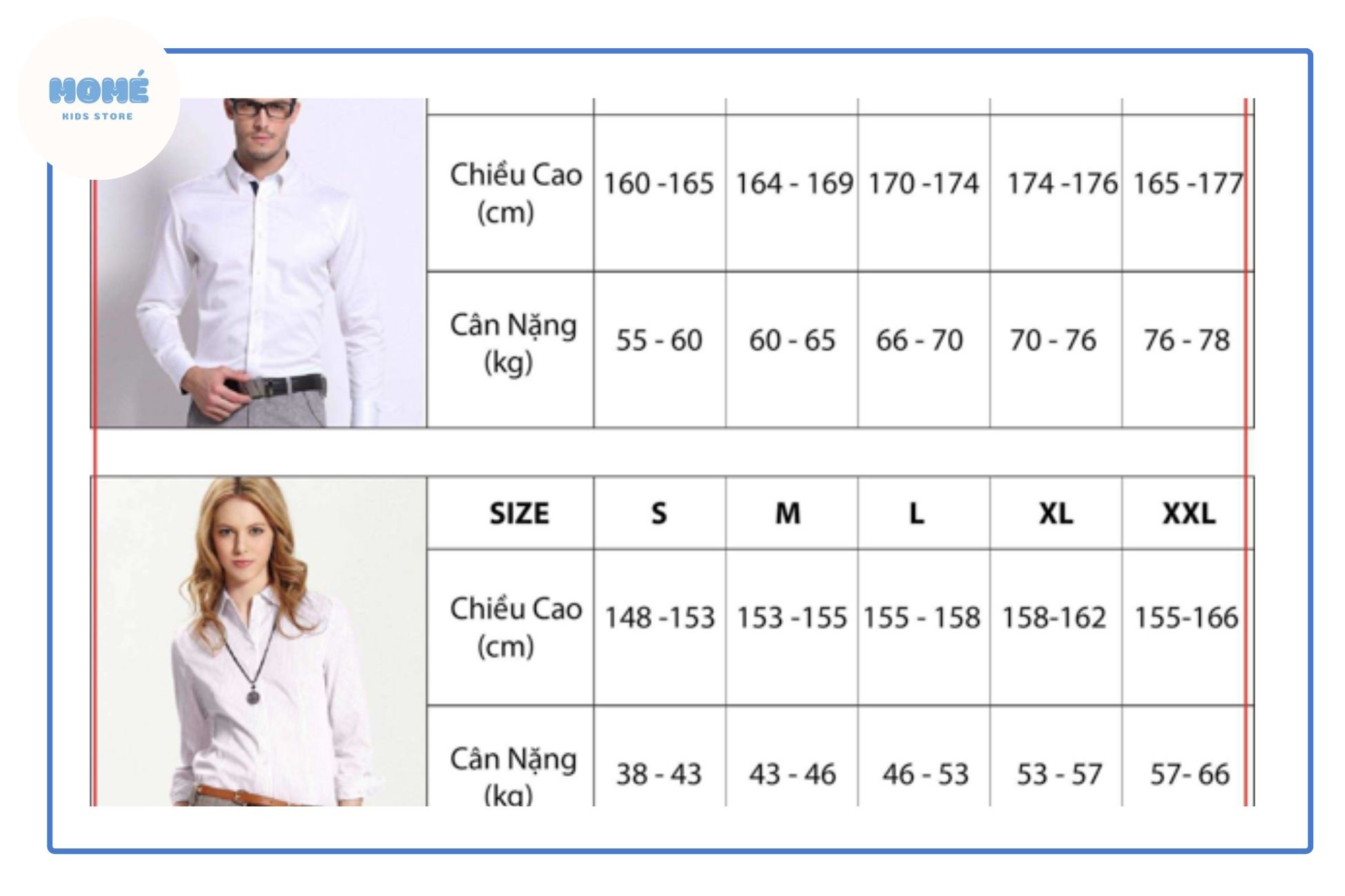 Bảng siz cả nam và nữ
