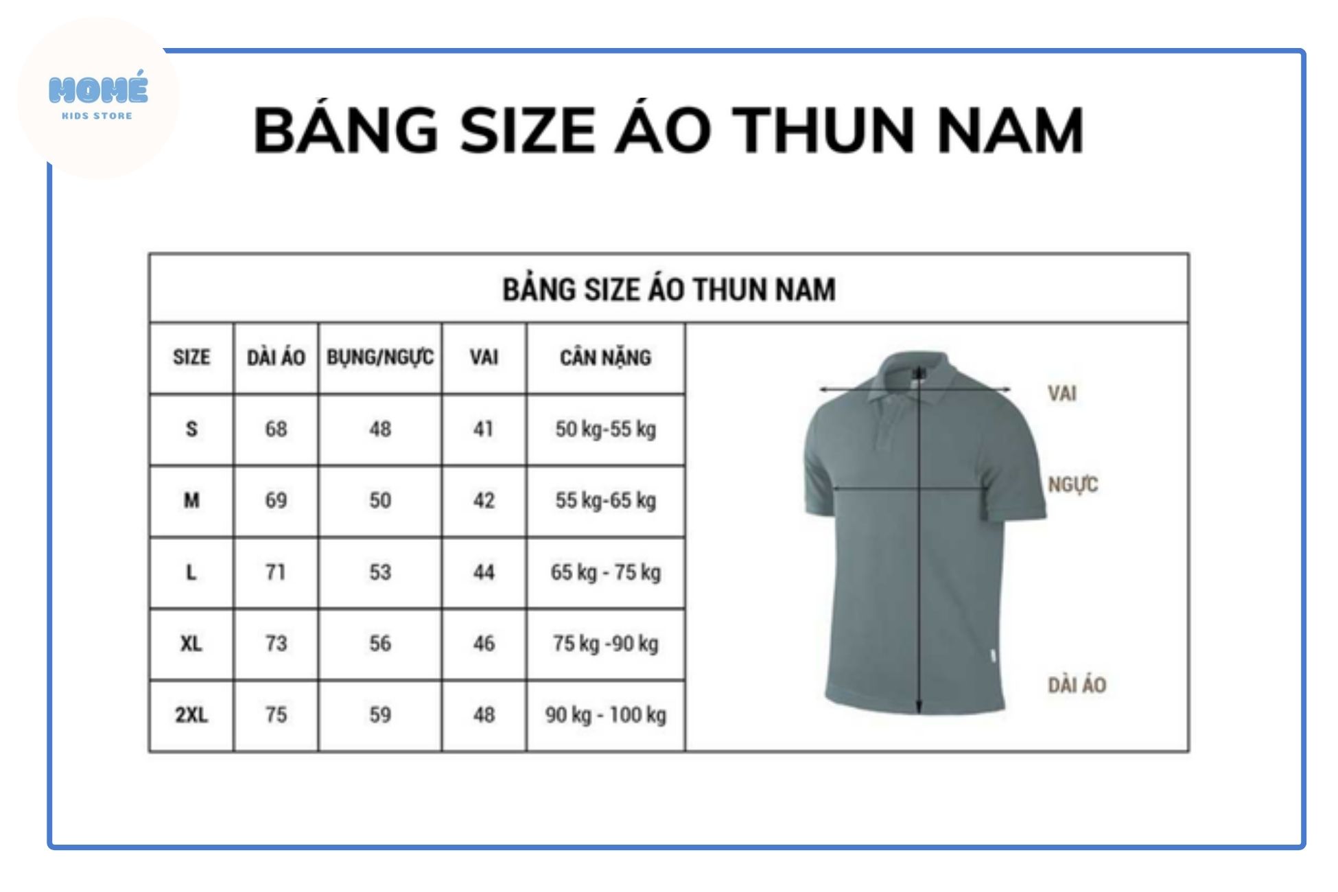 Bảng siz áo thun nam
